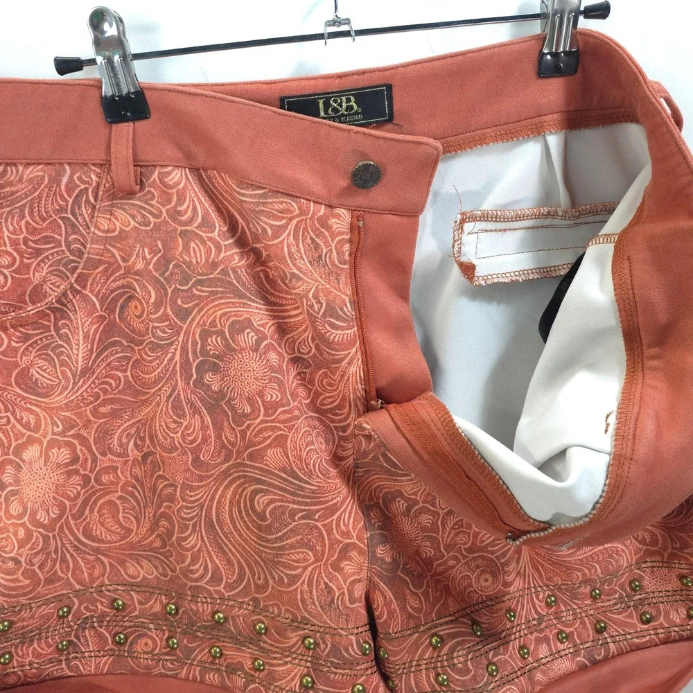 Lucky & Blessed Cuffed Shorts Studded Paisley Terracotta Women 14 Western Boho
